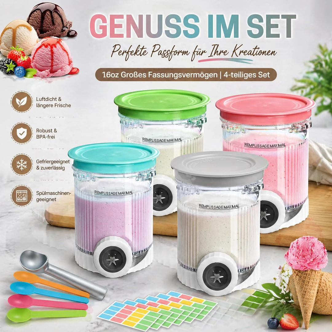 4 Stück Behälter für Ninja Swirl by Creami, Eiscremebecher und Deckel Kompatibel mit Ninja Creamy NC
