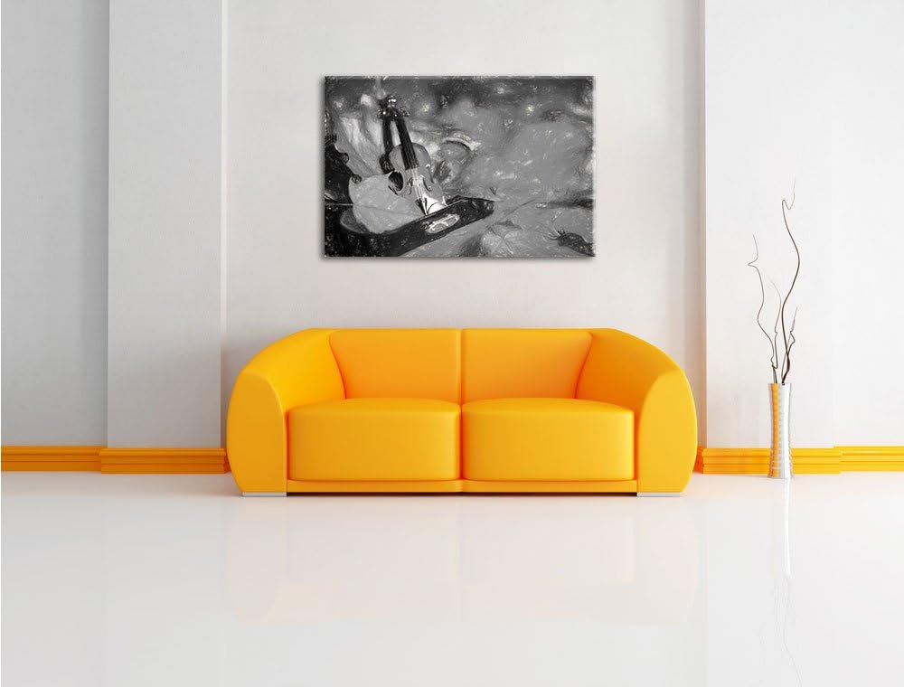 Pixxprint Violine umgeben von Blättern als Leinwandbild/Grösse: 100x70 / Wandbild/Kunstdruck/fertig