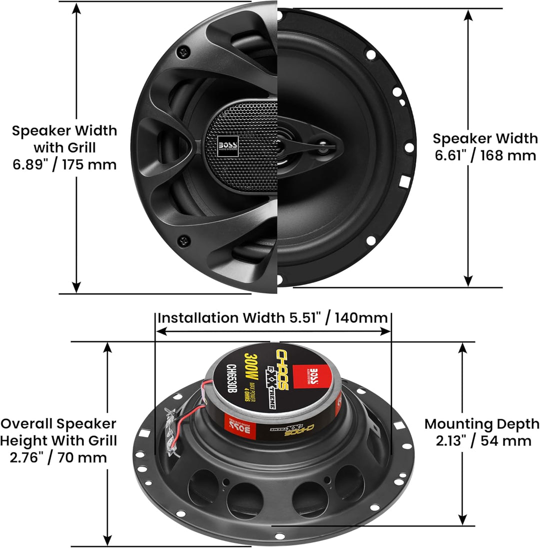 BOSS Audio Systems CH6530B Chaos-Serie 6,5 Zoll Auto-Stereo-Türlautsprecher - 300 Watt Max, 3-Wege,