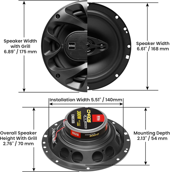 BOSS Audio Systems CH6530B Chaos-Serie 6,5 Zoll Auto-Stereo-Türlautsprecher - 300 Watt Max, 3-Wege,