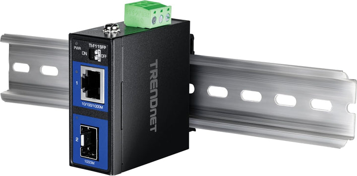 TRENDnet TI-F11SFP Gehärteter Industrieller 100/1000 Base-T zu SFP Medienkonverter, DIN-Schiene/Wand