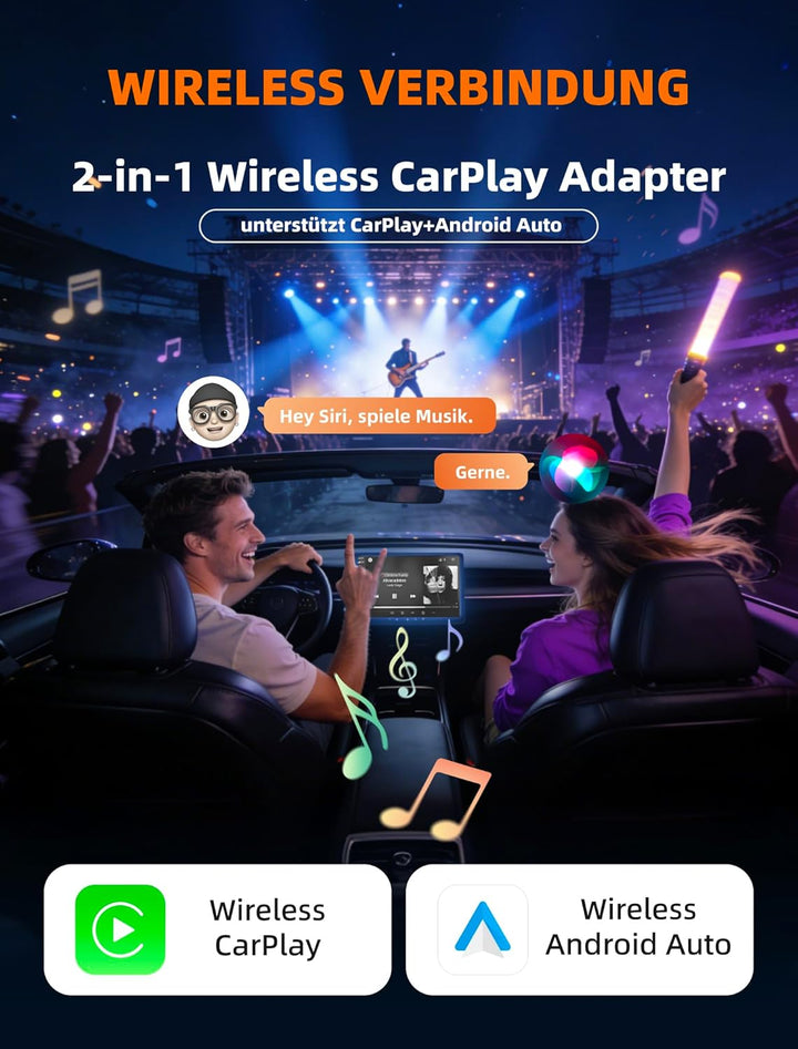 2 in 1 Wireless CarPlay für Apple & Android Auto Adapter, WLAN 6GHZ, Automatische Wiederverbindung,