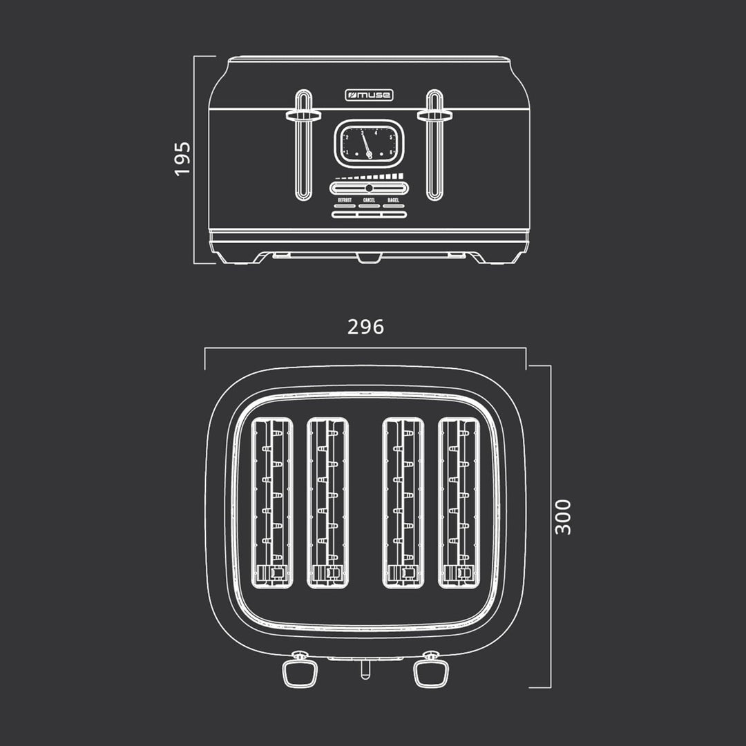 Muse Edelstahl-Toaster im grauen Retro Design, analoge Anzeige, beleuchtete Tasten, 6 Bräunungsstufe