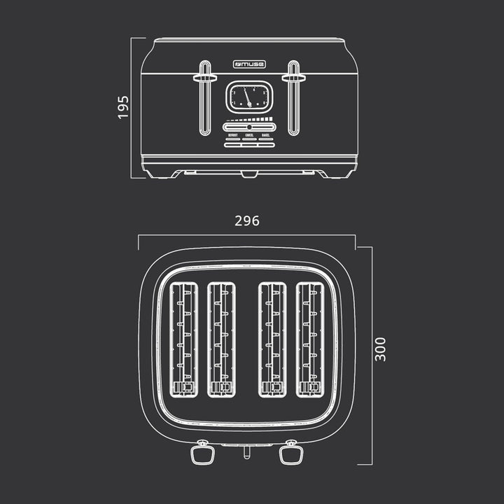 Muse Edelstahl-Toaster im grauen Retro Design, analoge Anzeige, beleuchtete Tasten, 6 Bräunungsstufe