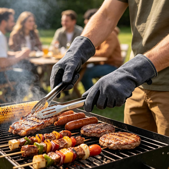 APOGO Ofenhandschuhe Backhandschuhe Grillhandschuhe 1 Paar Leder Grill Handschuhe 41x15X1.5cm Wildle
