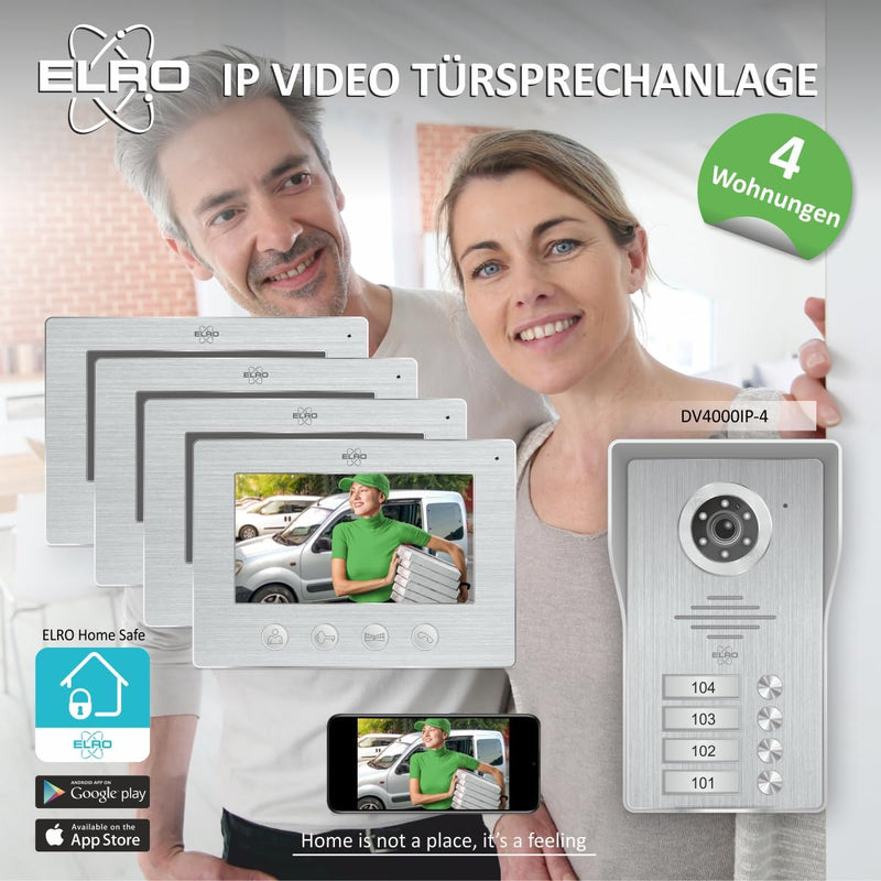 ELRO DV4000IP-4 DV4000 Video Türsprechanlage, Grau, 4 Appartment Mit App 4 Appartment, Mit App 4 App