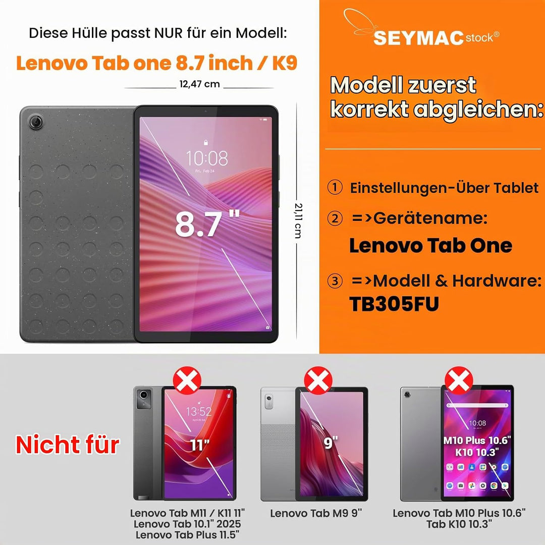 SEYMAC stock Hülle für Lenovo Tab One/Tab K9 (TB-305FU/TB-305XU) 8.7 inch 2025, Stossfeste Hülle mit