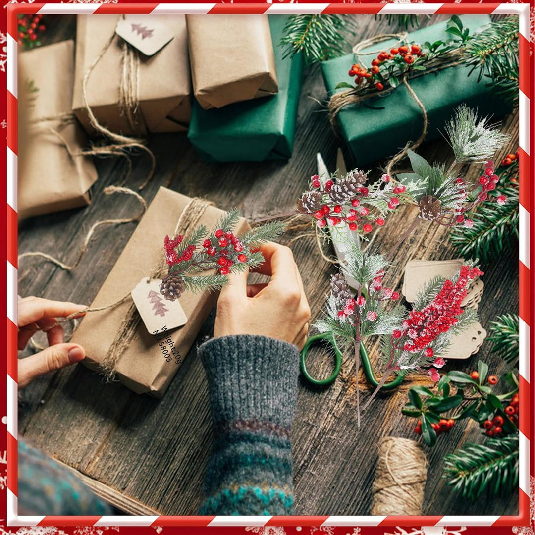 8 Piece Artificial Christmas Branches for Decoration, 21 cm Red Berry Branches Christmas BerryBranch