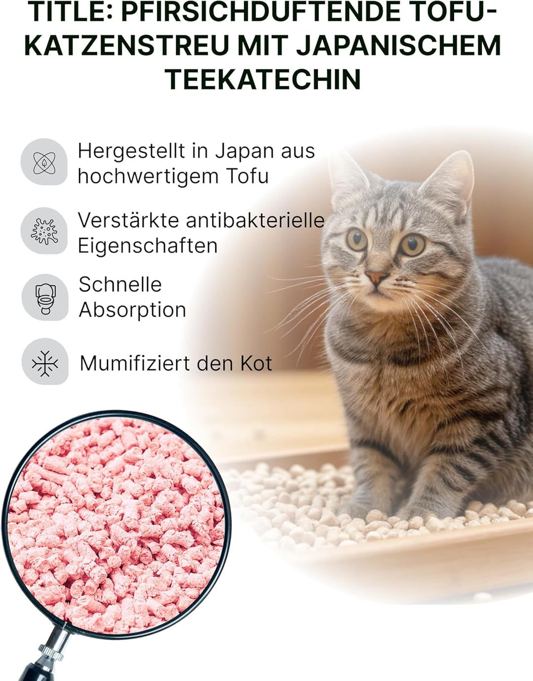 Pfirsich & Tofu Katzenstreu | Antibakterielle, spülbare und Geruchshemmende | Katzenstreu staubfrei