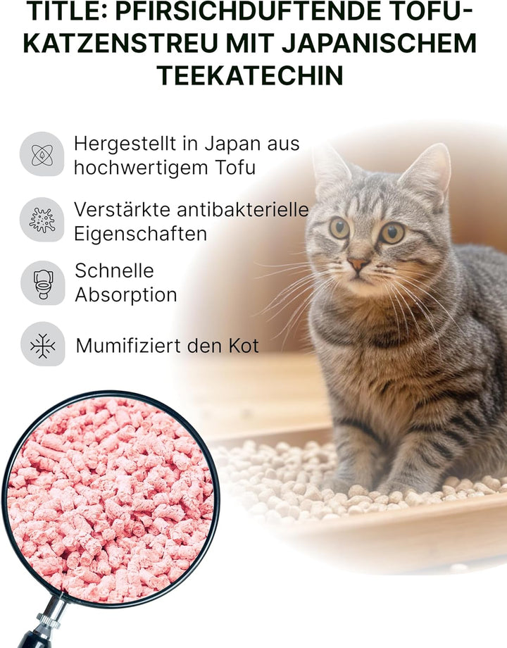 Pfirsich & Tofu Katzenstreu | Antibakterielle, spülbare und Geruchshemmende | Katzenstreu staubfrei