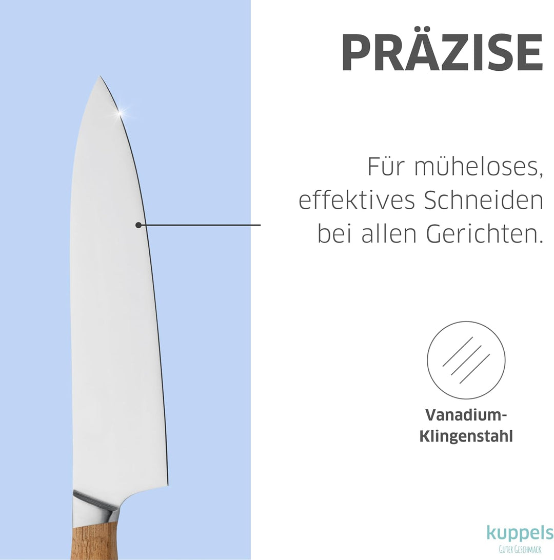 Kuppels Kochmesser WOOD | Klingenlänge 19 cm | scharfes Küchenmesser mit Akazienholzgriff | Klinge a