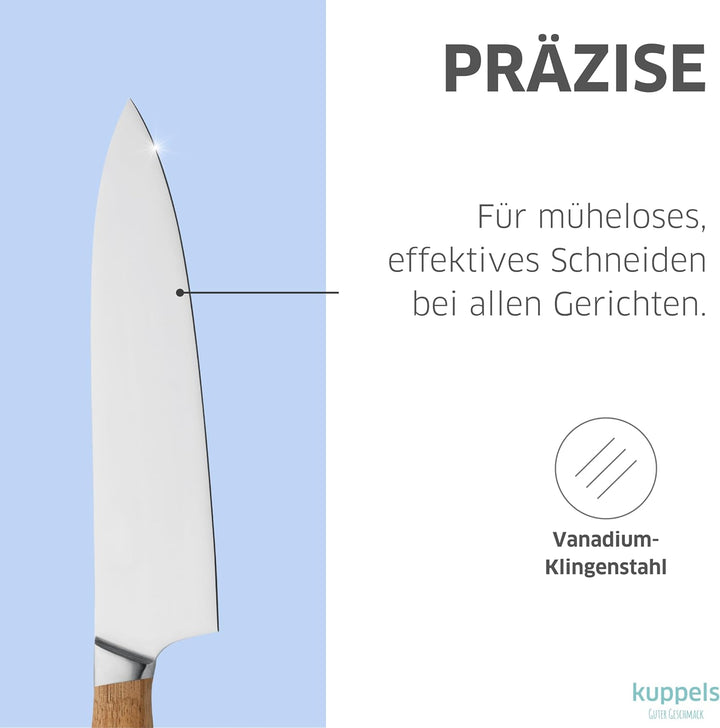 Kuppels Kochmesser WOOD | Klingenlänge 19 cm | scharfes Küchenmesser mit Akazienholzgriff | Klinge a