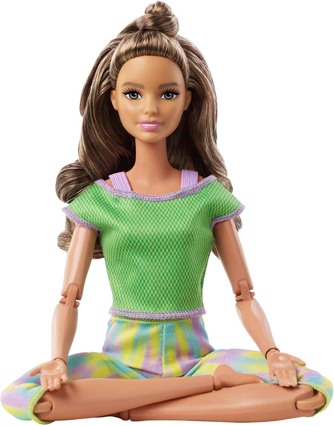 Barbie gxf05,mattel Made to Move Serie Wellness Puppen, Mehrfarbig Brünett im grünen Yoga Outfit, Br