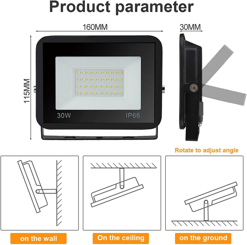 Yakimz 5er LED Strahler Aussen, 30W 2550LM Superhell Aussenbeleuchtung Fluter 3000K Tageslichtweiss