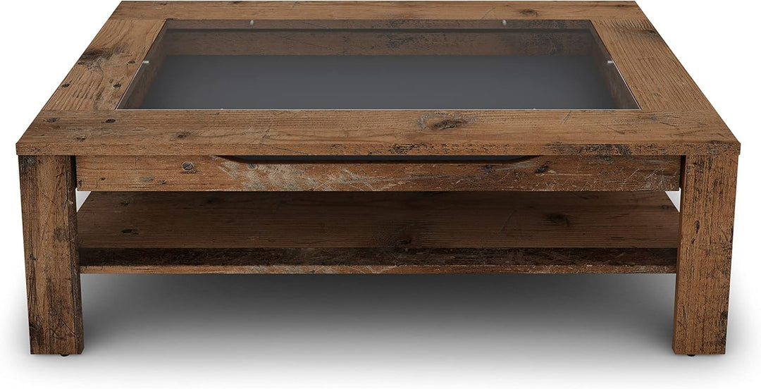 byLIVING Couchtisch Ralph/moderner Sofatisch mit Glaseinlage und grosszügiger Schublade in Old Wood-