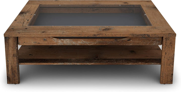 byLIVING Couchtisch Ralph/moderner Sofatisch mit Glaseinlage und grosszügiger Schublade in Old Wood-
