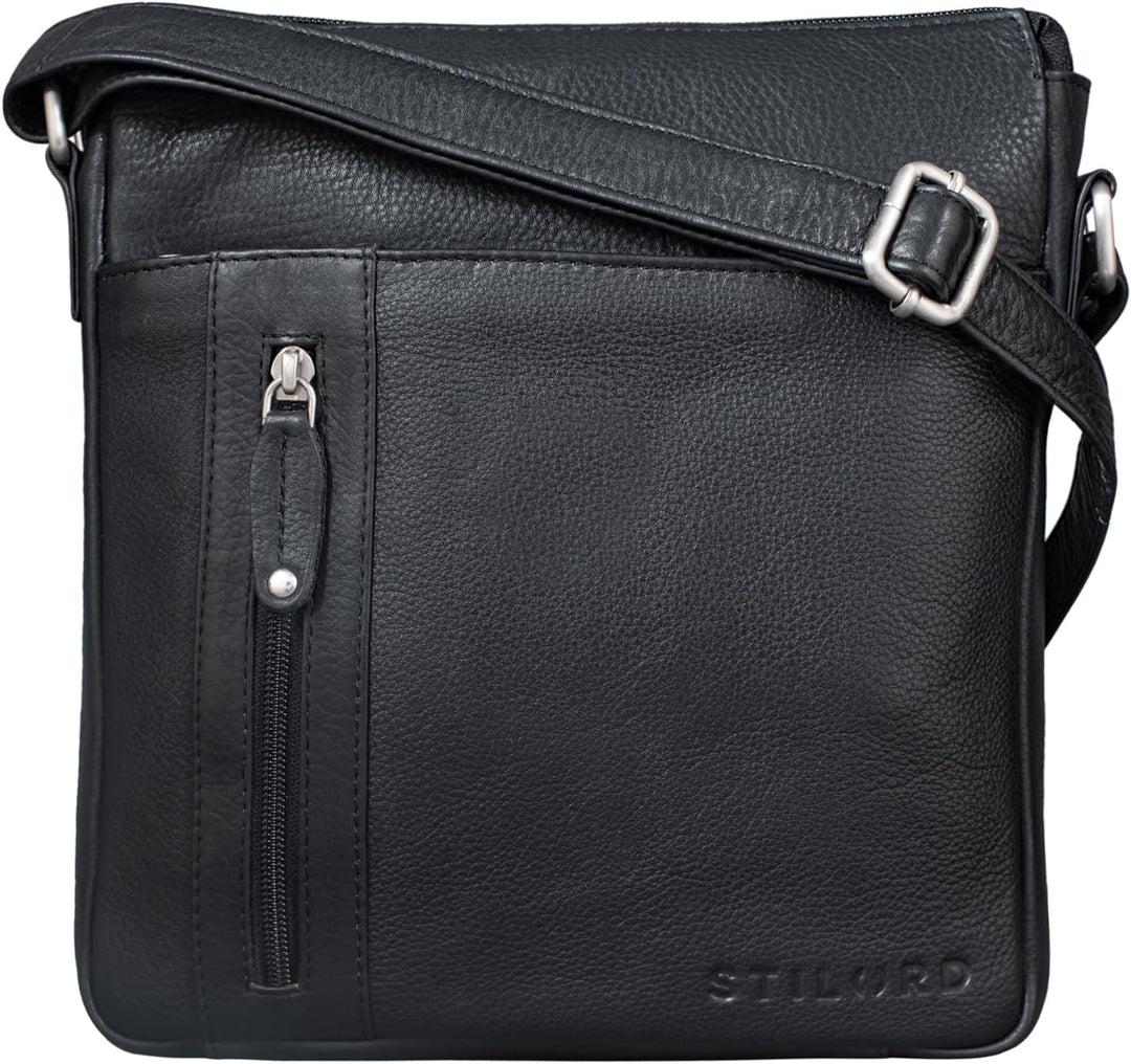 STILORD 'Brady' Messenger Bag Leder Schwarz klein Umhängetasche Schultertasche für iPad 10,1 Zoll Ta