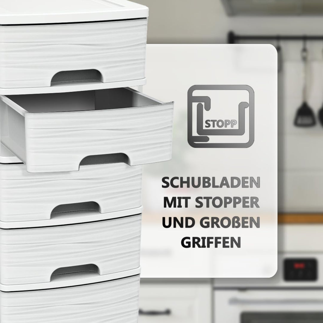 Schubladenschrank mit Rollen Rollcontainer mit 5 Schubladen Rollschrank aus Kunststoff Rollwagen (We