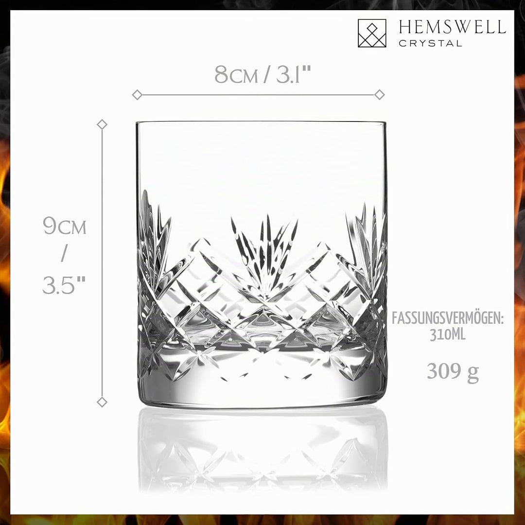 Hemswell Kristall Whisky Gläser Set, 2 Stück – 310 ml, altmodische Gläser, Whisky-Becher – tradition