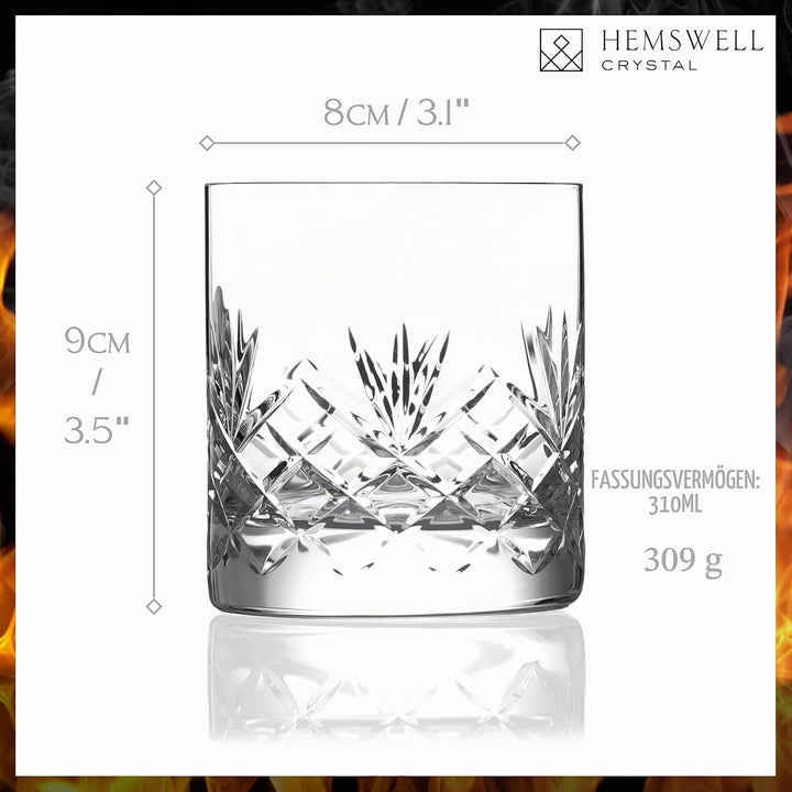 Hemswell Kristall Whisky Gläser Set, 2 Stück – 310 ml, altmodische Gläser, Whisky-Becher – tradition