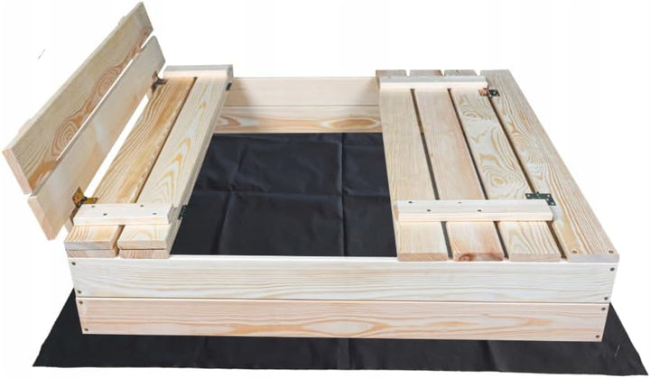Sandkasten mit Sitzbank 100 x 100 cm, Dach, Naturholz, Sandkasten für Kinder, Spielplatz
