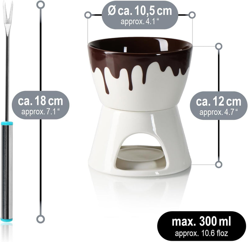 com-four® Schokoladenfondue-Set - Schmelztopf für Schokolade und Käse - Keramikschale mit Teelichtha