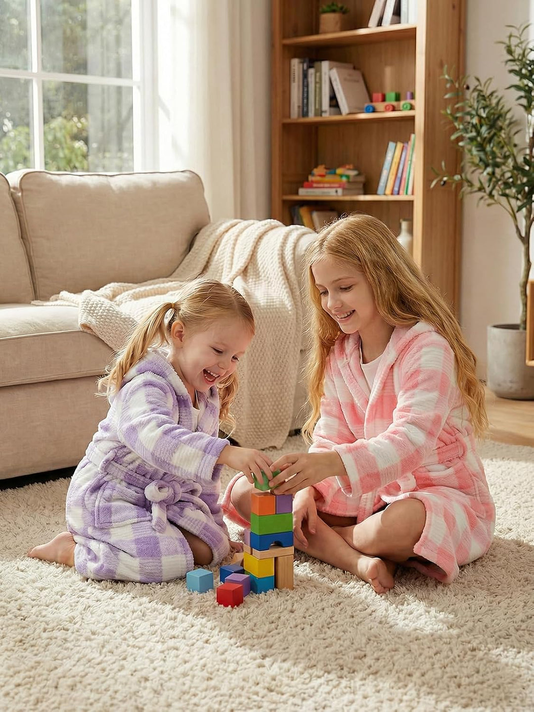 JiAmy Kapuzen Bademantel für Mädchen Flauschiger Fleece Plüsch Langer Schlafmantel Kinder Lila 7-9 J