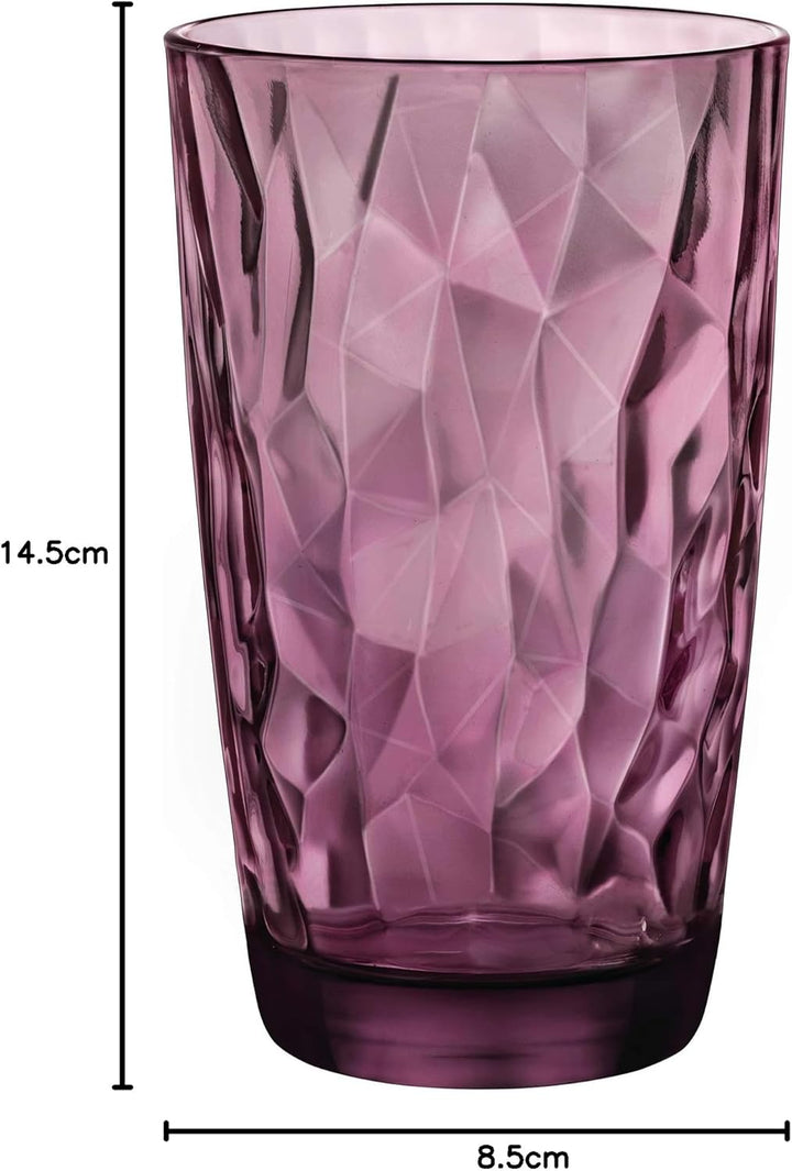 Bormioli Rocco 350270 Diamond Rock Purple Longdrinkglas, 470 ml, Glas, lila, 6 Stück Longdrink 470ml