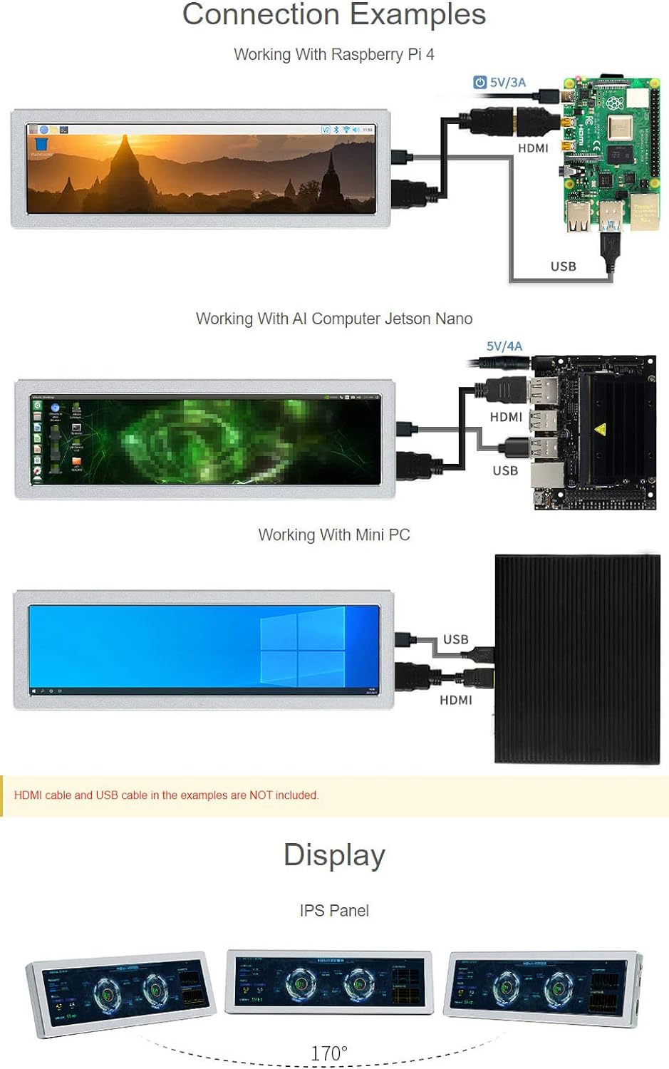 Waveshare 8.8inch IPS Side Control Panel, 480×1920 Resolution HDMI Display Monitor, HiFi Speaker, No