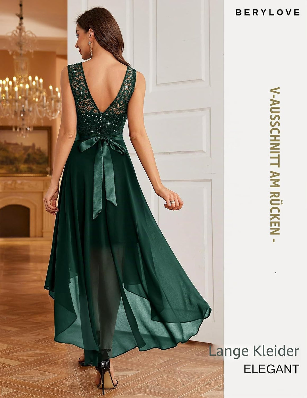 Berylove Damen Vokuhila Cocktailkleid Abendkleider Elegant für Hochzeit Festliche Kleider Ärmellos B