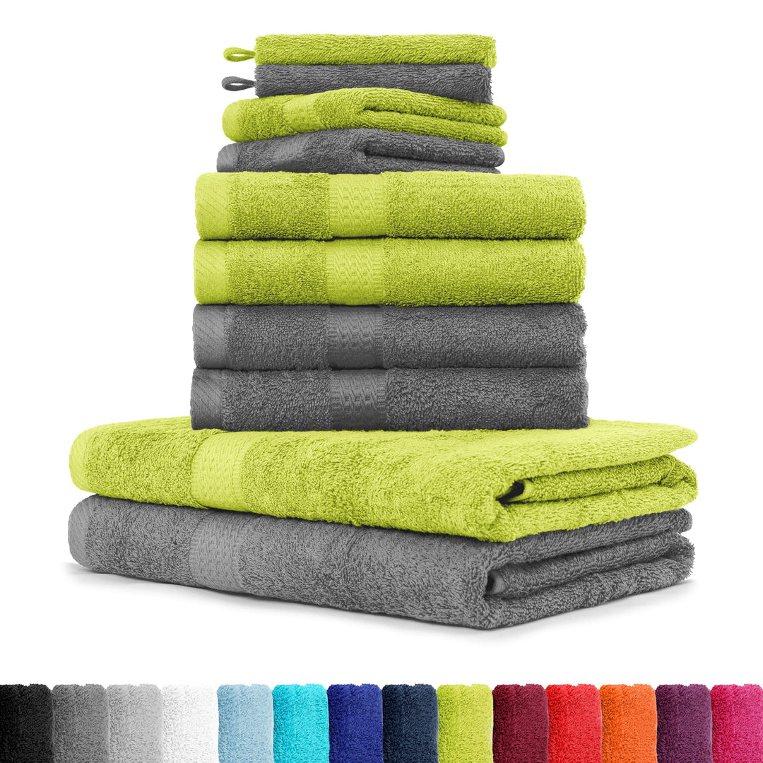 10tlg. Handtuch Set Premium 100% Baumwolle 2 Duschtücher 4 Handtücher 2 Gästetücher 2 Waschhandschuh