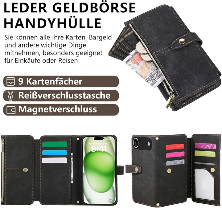 ZCDAYE Hülle für iPhone 17 Pro mit Band Handykette, Leder Handyhülle Handytasche mit Kordel Kartenfä