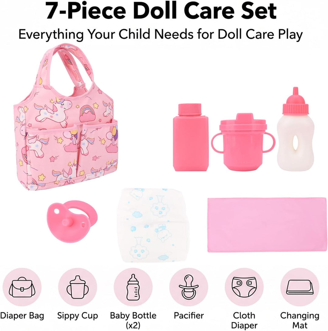 Bebamour Einhorn Puppe Wickeltasche mit Puppe Wickelmatte tragen Puppe Zubehör Mode Kinder Mädchen B