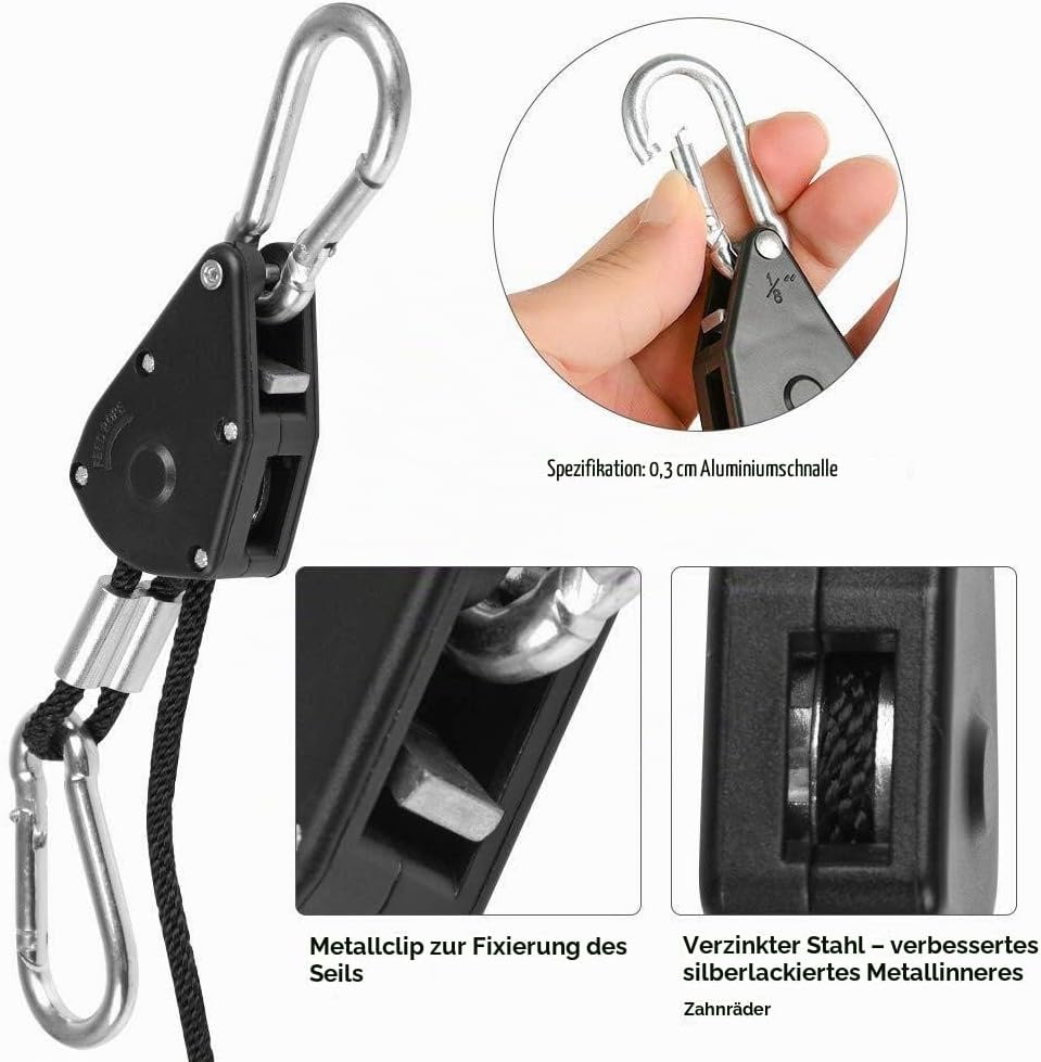 6 Paar 0,3 cm robuste Ratschenaufhänger, verstellbare Seilaufhänger für Pflanzenventilator, Filter,