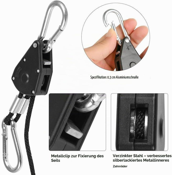 6 Paar 0,3 cm robuste Ratschenaufhänger, verstellbare Seilaufhänger für Pflanzenventilator, Filter,