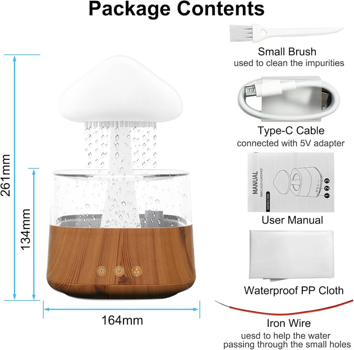 Luftbefeuchter 450 ml, Luftbefeuchter in Regenwolkenform mit 3 Regen-/Nebelmodi und 7 Nachtlichtern,