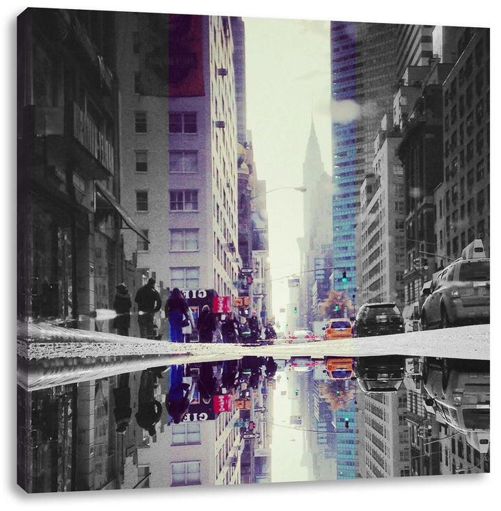 Pixxprint Times Square in New York schwarz/weiss, Format: 70x70 auf Leinwand, 70x70