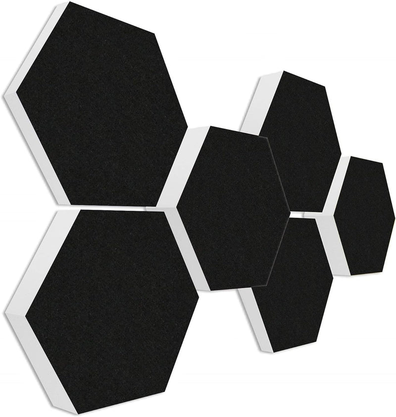 platino24 3D-Set Schallabsorber Colore aus Basotect G+ mit Akustikfilz, 6 Waben in Schwarz je Ø30cm,