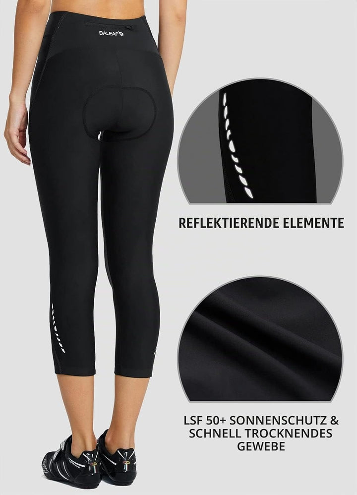 BALEAF Damen 3/4 Radlerhose Kurz Radhose Atmungsaktiv Fahrradhose Gepostert S 1-schwarz, S 1-schwarz