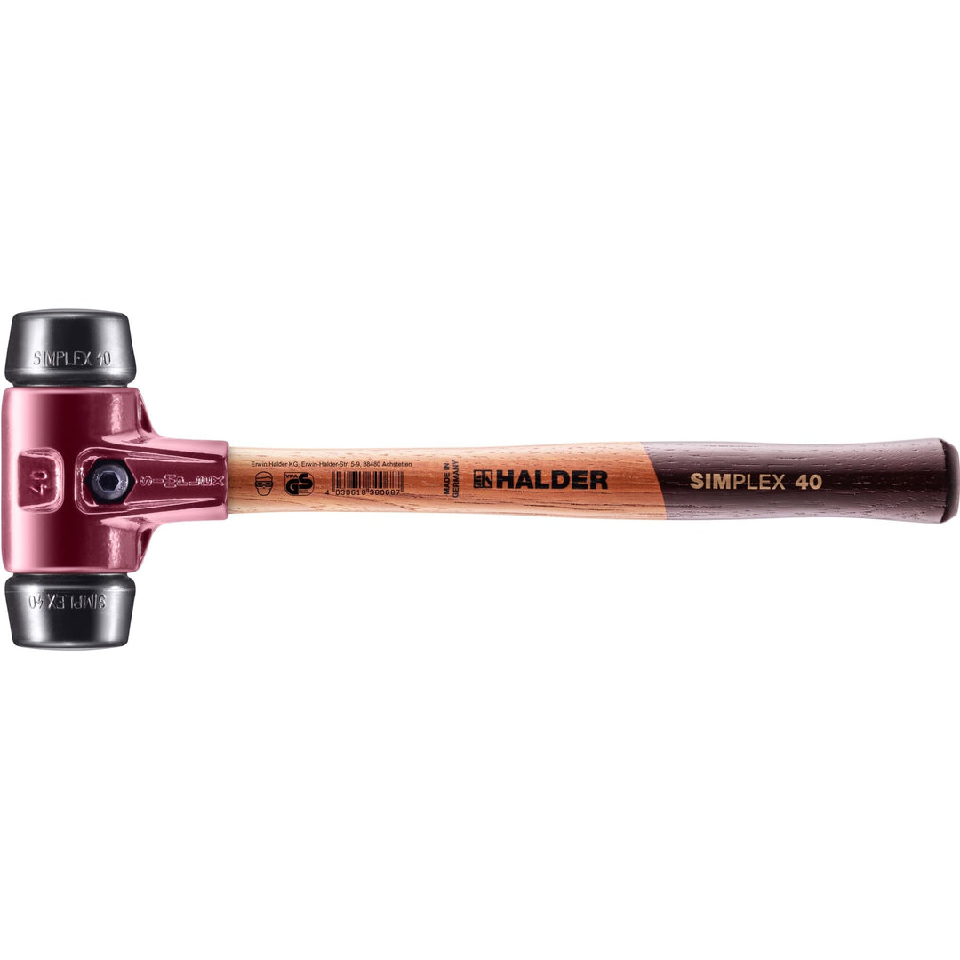 Simplex - Schonhammer, Gummikomposition; mit Tempergussgehäuse und hochwertigem Holzstiel | D=40 mm