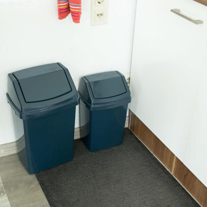 2x Mülleimer mit Schwingdeckel 15 Liter eckig Navy Dunkelblau Schwingdeckeleimer Kunststoff Küche Bü