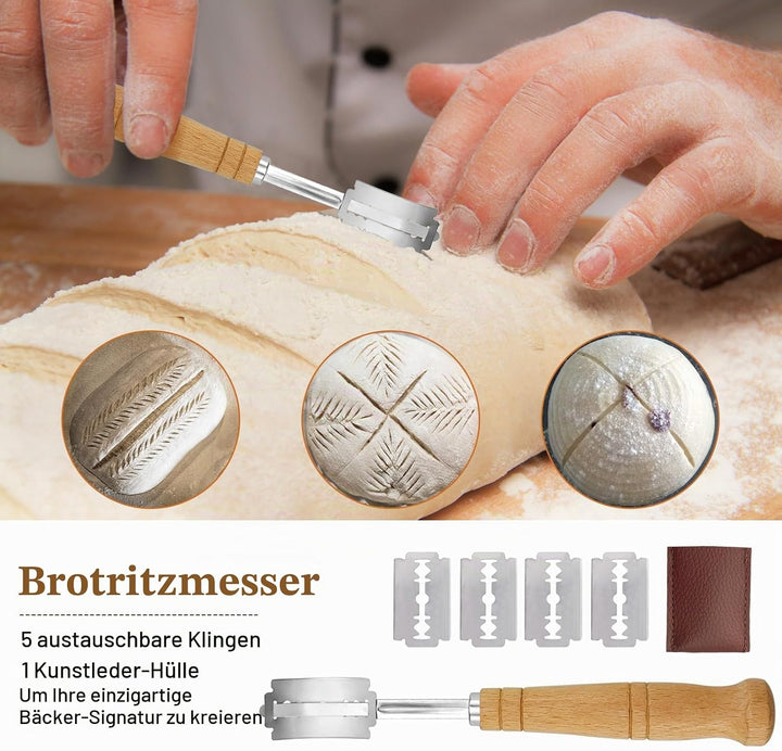 Banneton Brotgärkörbchen-Set für Sauerteigbrotbacken: 23cm runde &amp; 25cm ovale Rattan-Gärkörbchen mit