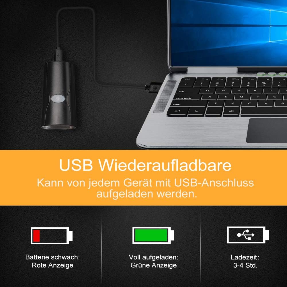 Opard Fahrradlicht, Fahrradbeleuchtung LED, 2 Licht-Modi Fahrradlampe USB aufladbar/StVZO Zugelassen