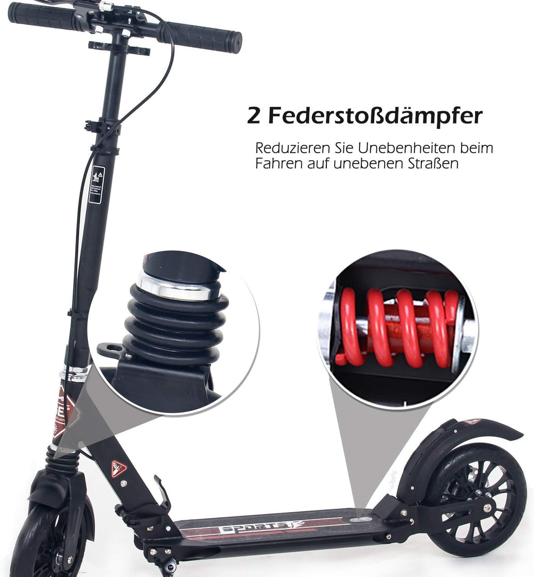 ISE Big Wheel Scooter Tretroller 200mm Roller Cityroller Klappbarer Scooter mit 2 Räder,Handbremse f