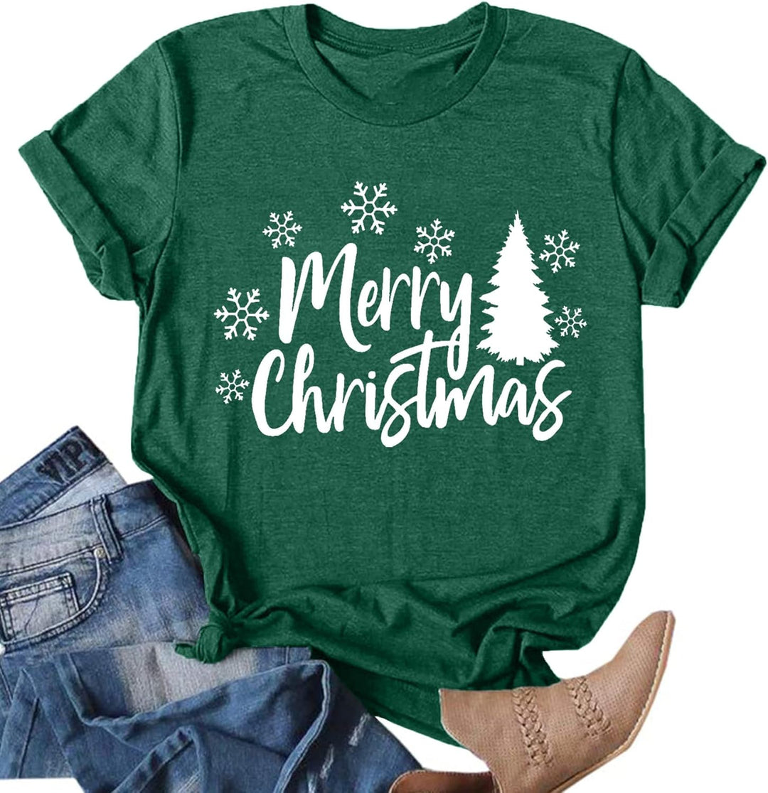 Weihnachtsbaum T-Shirt Für Damen Merry Christmas Bedruckte T-Shirts Kurzarm Holiday Tshirt Oberteile