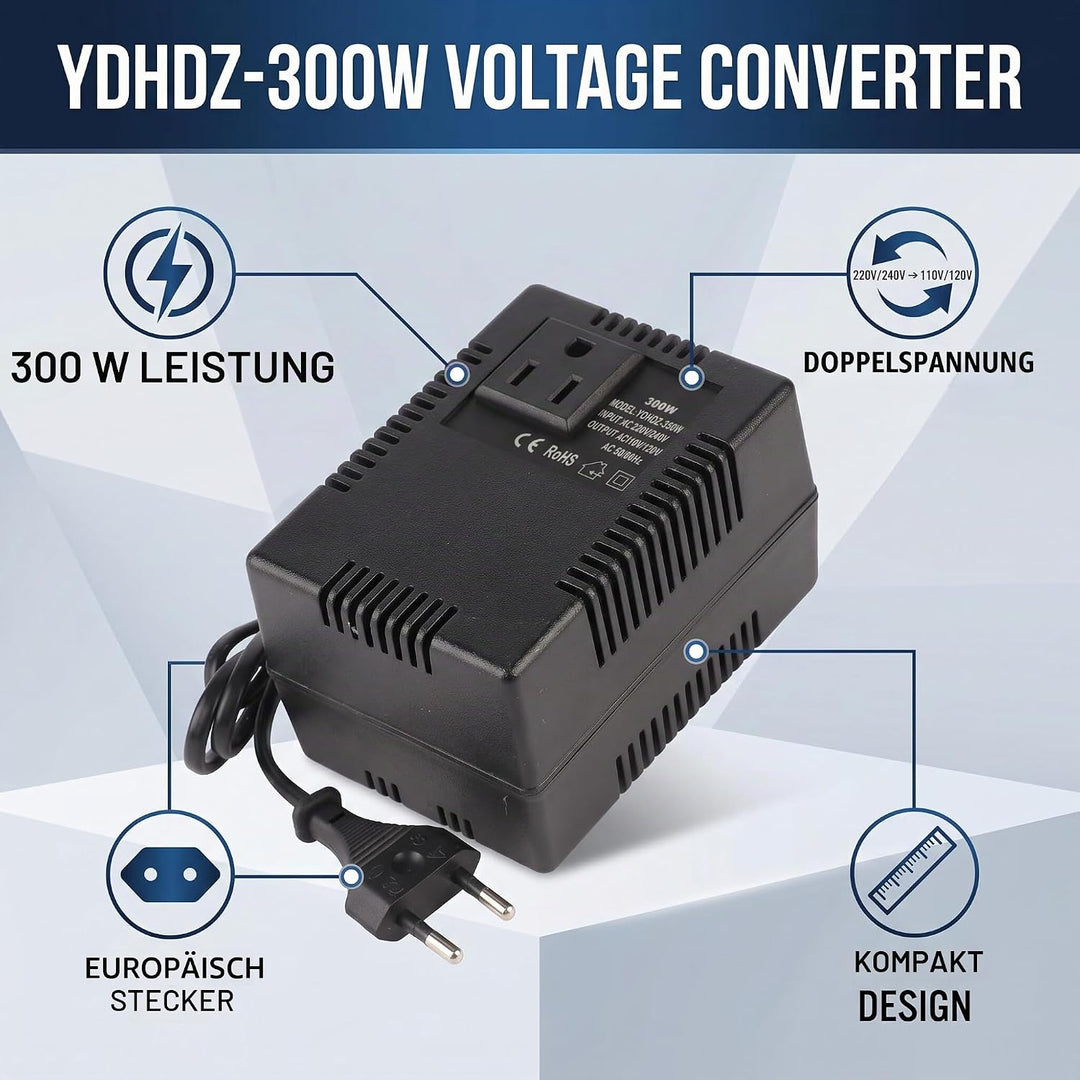 Fafeicy 300W Spannungswandler, Netzsteckeradapter, Wechselstrom 220 V bis 110 V, 50 Hz / 60 Hz, für