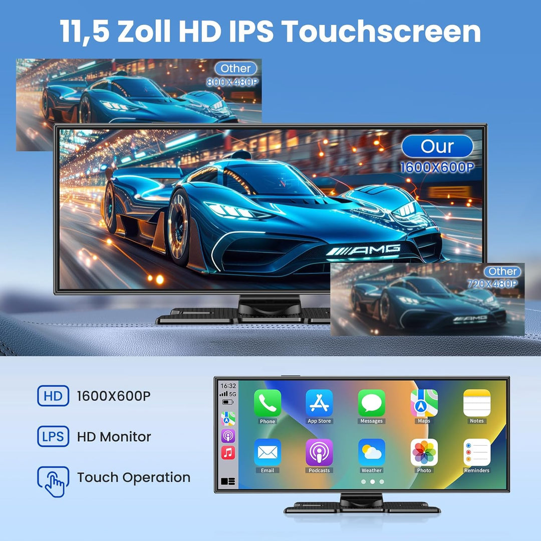11.5 Zoll CarPlay Display für Apple CarPlay & Android Auto,Car Play IPS Touch Screen Kabelloses Carp