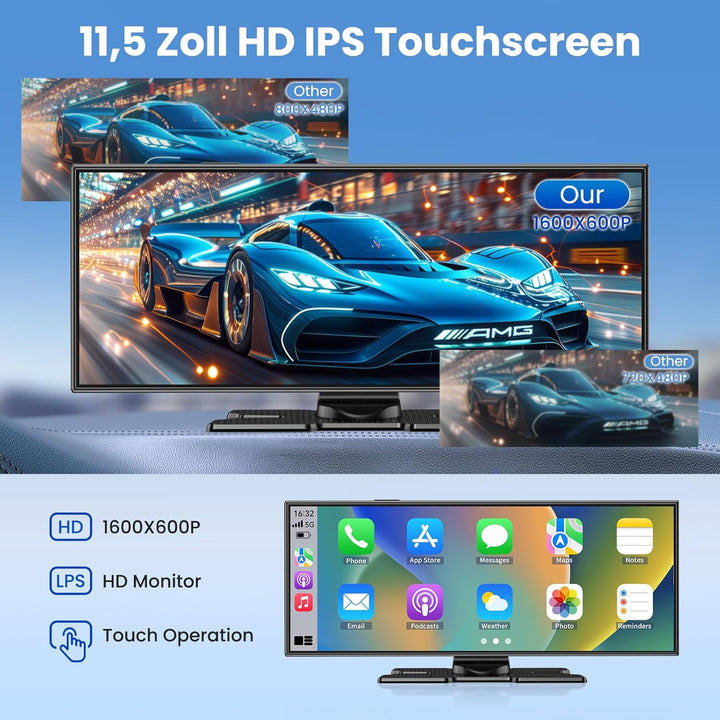 11.5 Zoll CarPlay Display für Apple CarPlay & Android Auto,Car Play IPS Touch Screen Kabelloses Carp