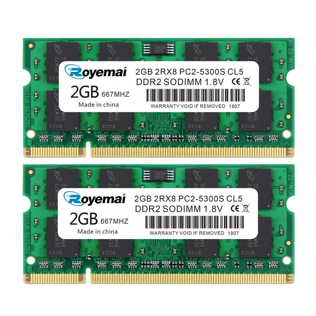 2X2GB PC2-5300S DDR2 667 4GB 5400 RAM Kit Sodimm 2RX8 1,8V CL5 Laptop Arbeitsspeicher Memory Module