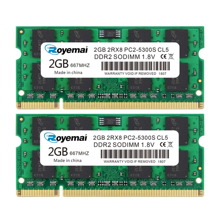 2X2GB PC2-5300S DDR2 667 4GB 5400 RAM Kit Sodimm 2RX8 1,8V CL5 Laptop Arbeitsspeicher Memory Module